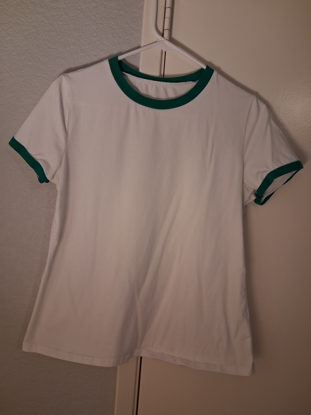 Amazon White Short Sleeve Ringer Tee with Green Trim